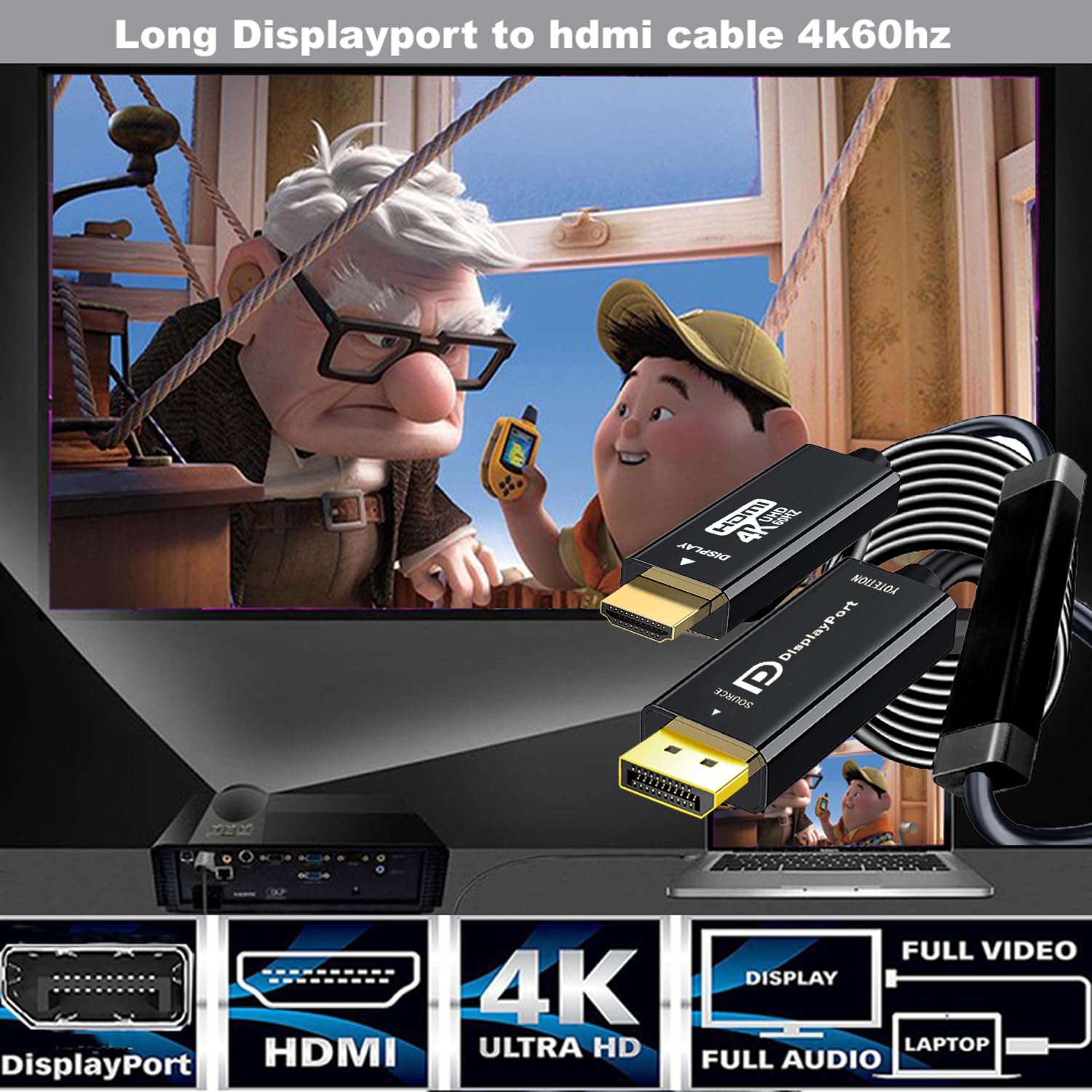 JSAUX 4K DisplayPort To HDMI Cable Adapter 10FT, DP To HDMI Male Video UHD 4K@30Hz/2K@60/1080P - View #10