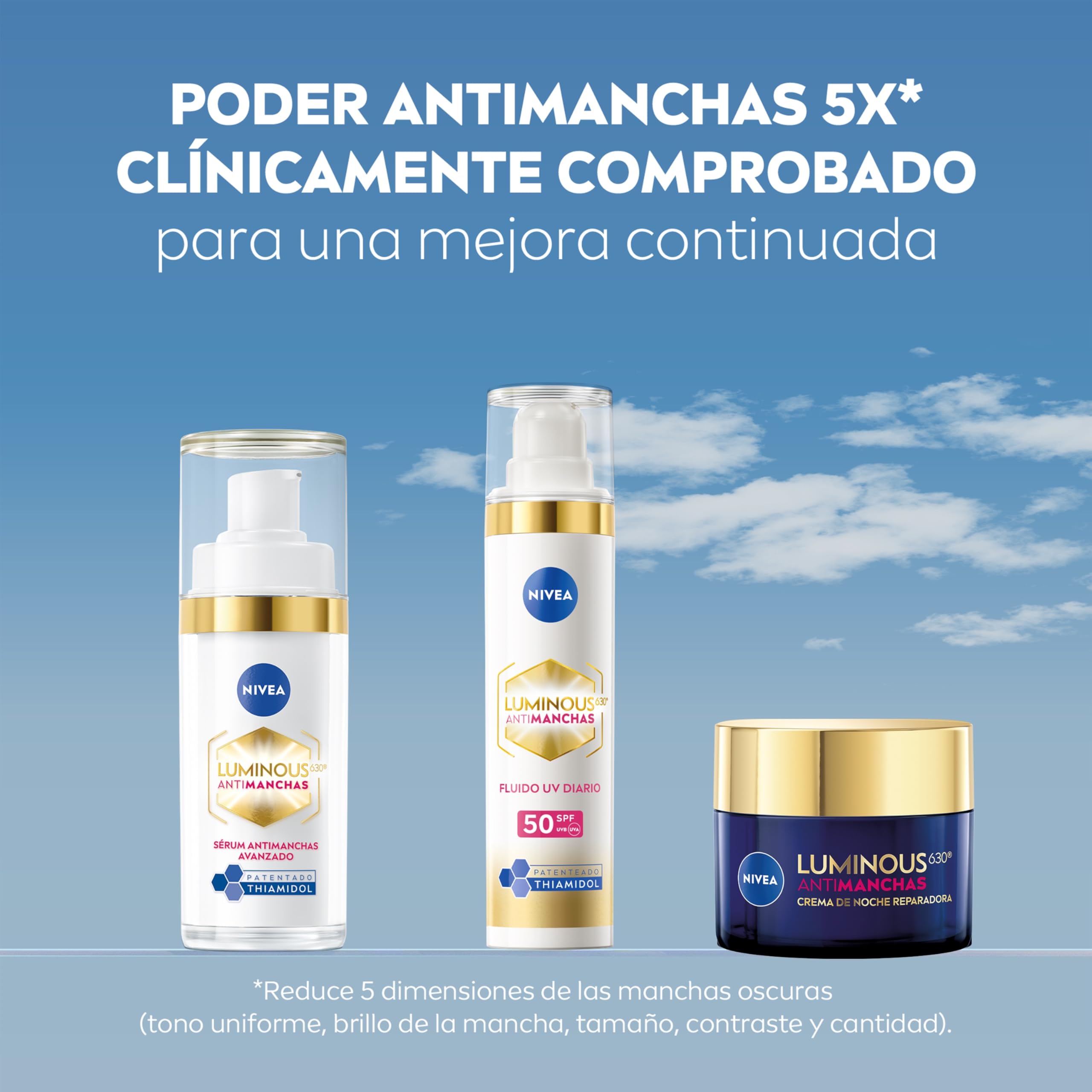 NIVEA Cellular Luminous630 - Set Antimanchas - Sérum 30 ml y Crema de Día FP50 40 ml - Antimanchas, Hidratación y Protección Solar - Ácido Hialurónico, Thiamidol - Piel Uniforme - Todo Tipo de Piel