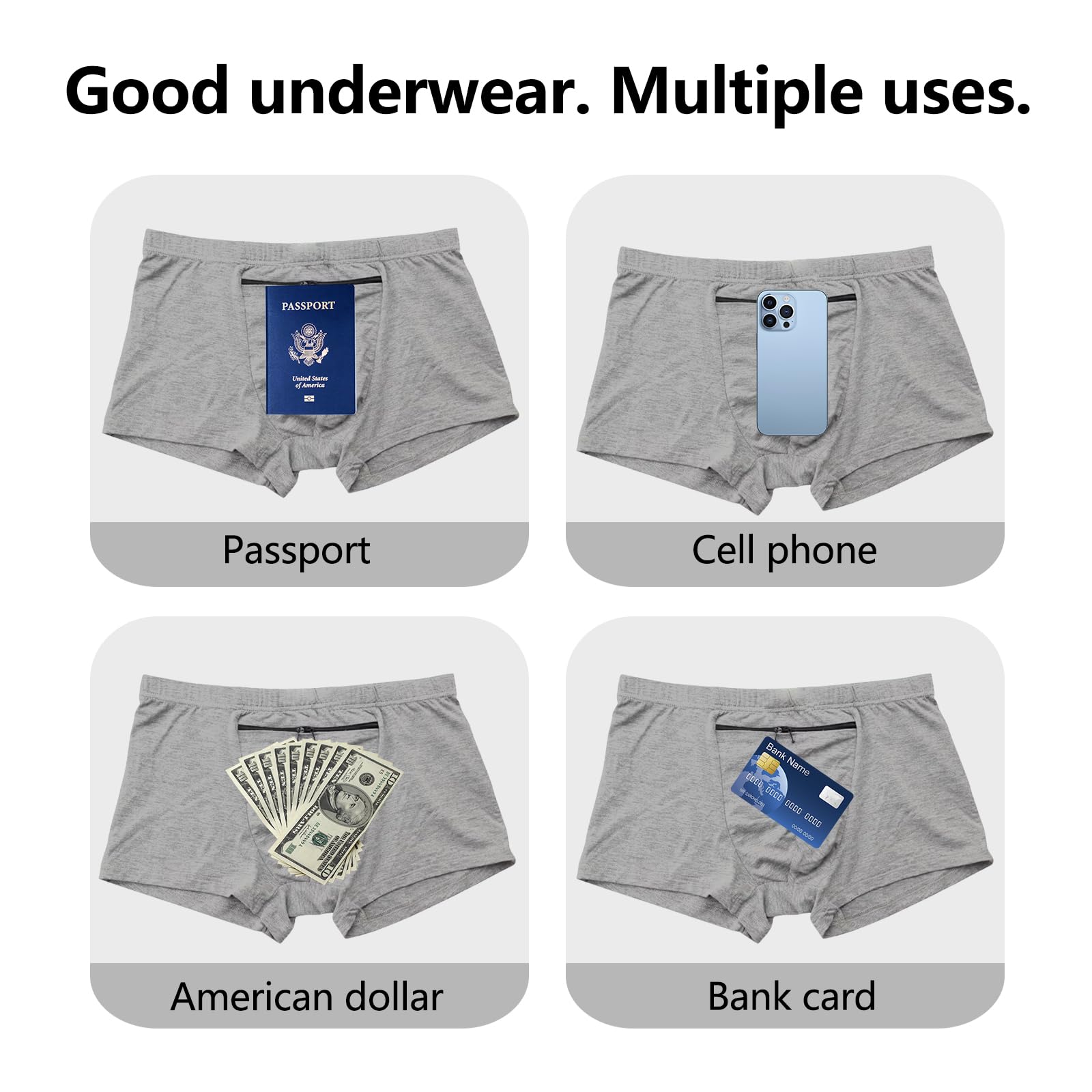 Stash Pocket bielizna dla mężczyzn, bokserki z tajną kieszenią