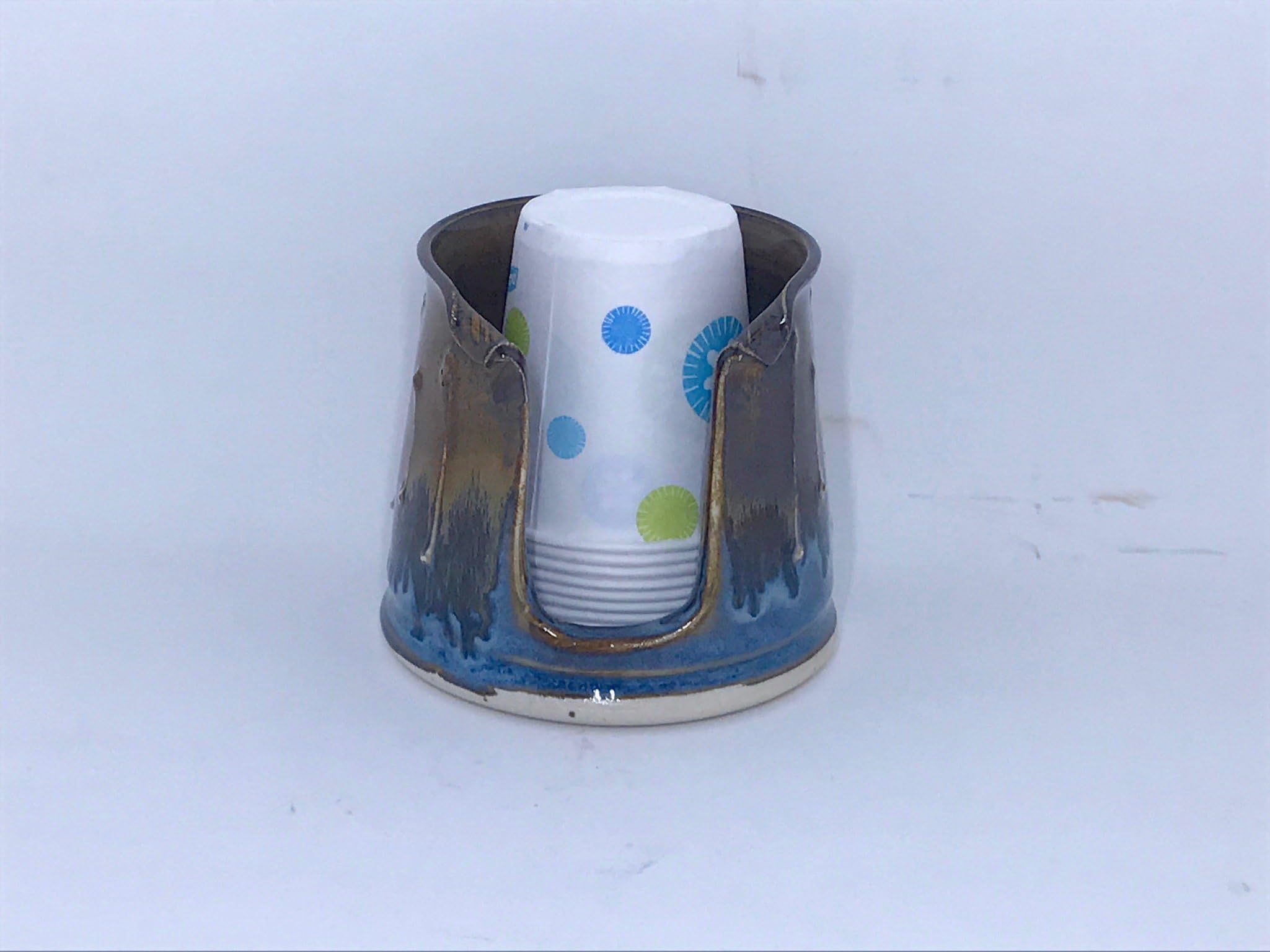 3 Ounce - Blue and Bronze Porcelain Bathroom Cup Holder