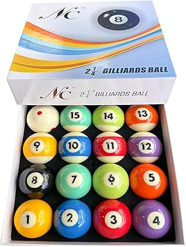 HMQQ Billiard Balls Set, Deluxe 2-1/4" Regulation Size Billiard Pool Balls for Replacement 16 Resin Balls