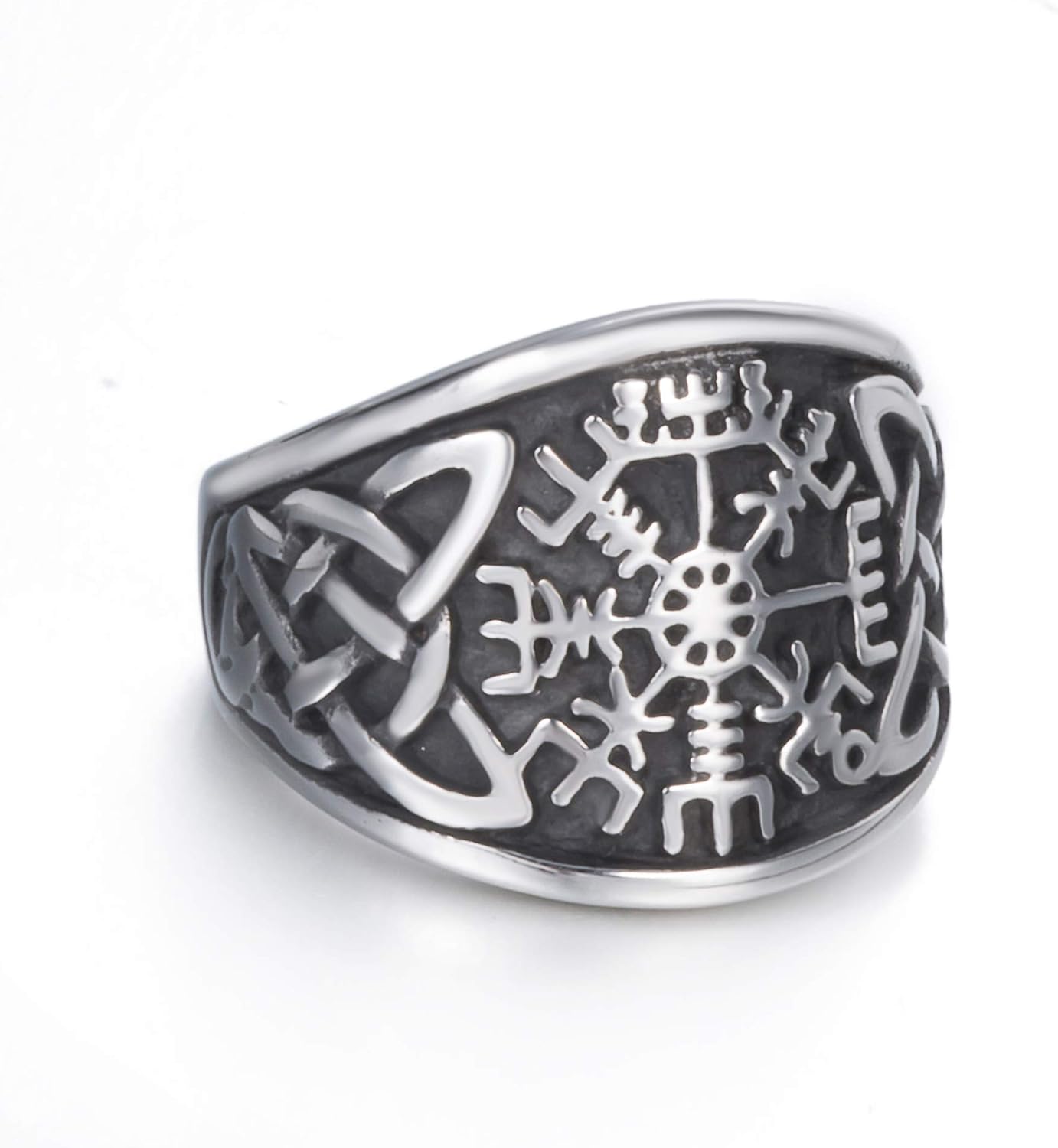 Men Stainless Steel Rings Viking Valknut Vegvisir Pirate Compass Norse Symbol Vintage Jewelry Size 8-13 - Image 3