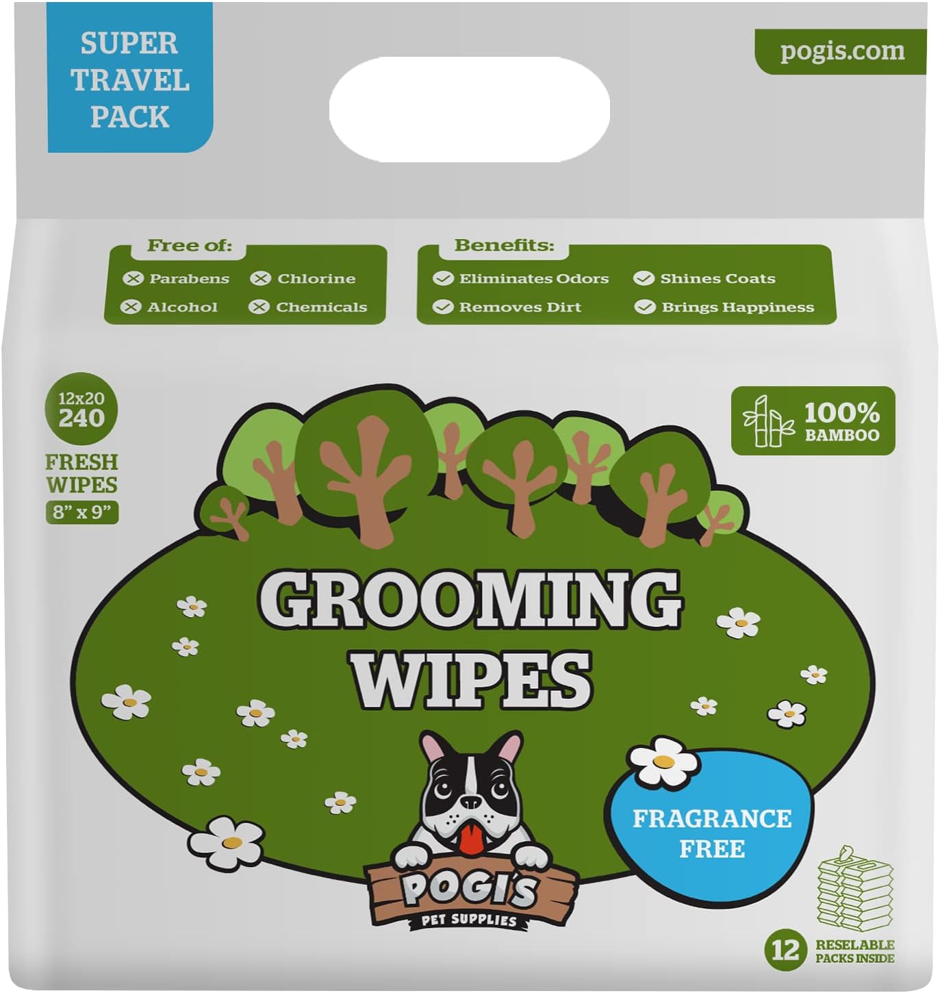 Pogi's Grooming Wipes Home & Travel Bundle - 100-Count Grooming Wipes for Home and 240-Count Packs for Travel