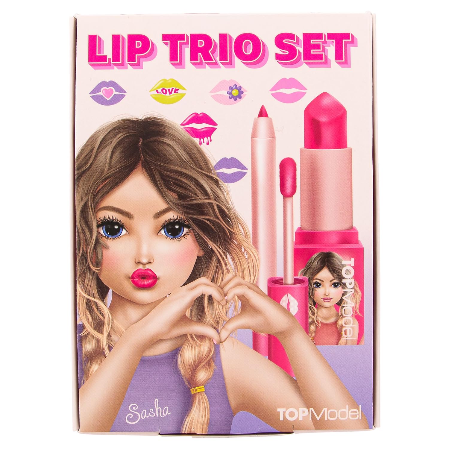 Depesche 12812 TOPModel Beauty and Me-Trío diseño de Modelo para niños, con perfilador, Barra y Brillo de Labios en Tonos Rosas, Multicolor