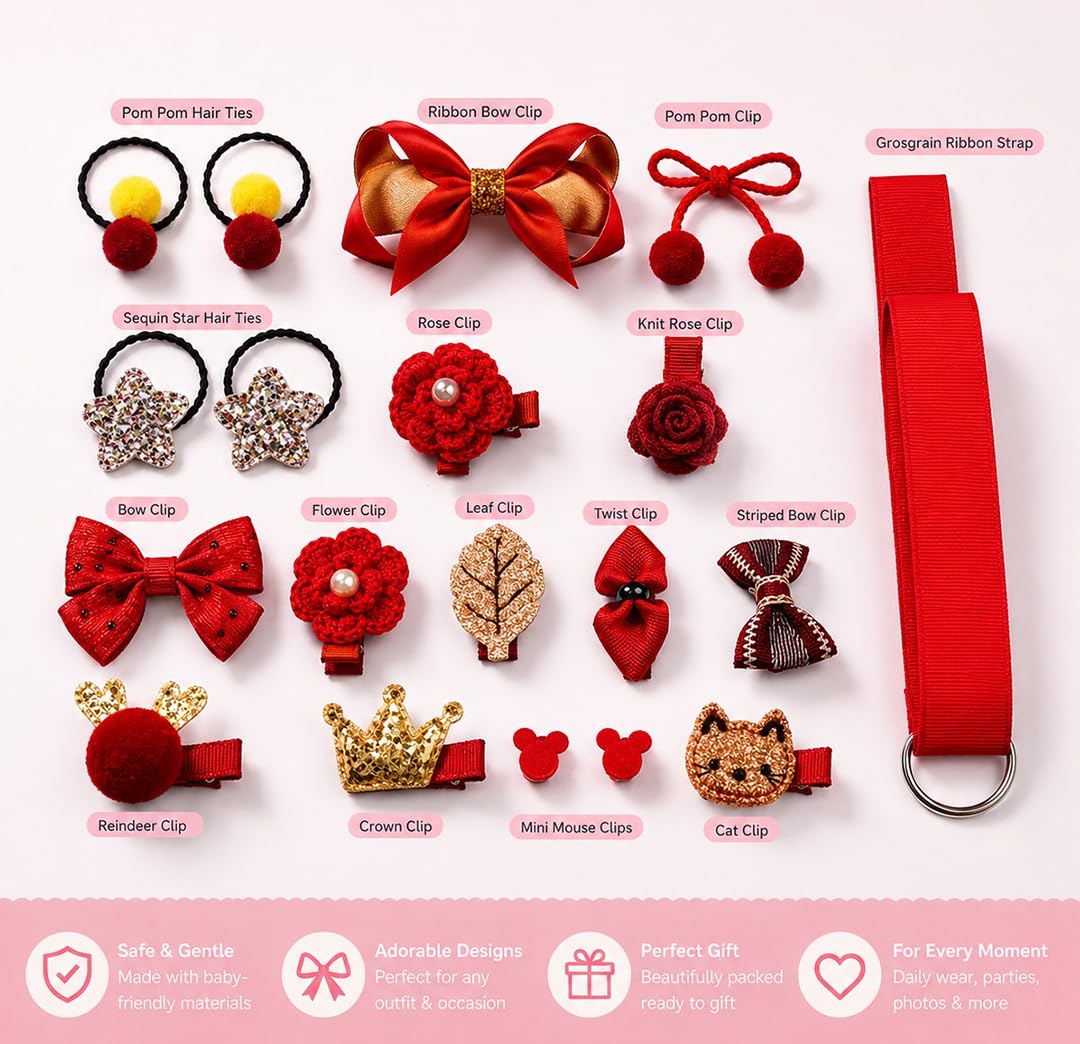 BabyMoon 18Pcs/Set Mix Style Headwear Set Children Accessories Ribbon Bow With Full Covered Clips Hairpins For Girls Princess Crown Headdress Hair Accessories With Gift Box 2