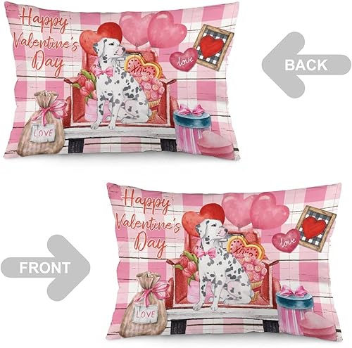 Miniatura 4 de Funda de almohada tamaño Queen, color rosa, diseño de búfalo a cuadros de corazón rojo, 20 x 30 pulgadas, para el día de San Valentín, rosa,