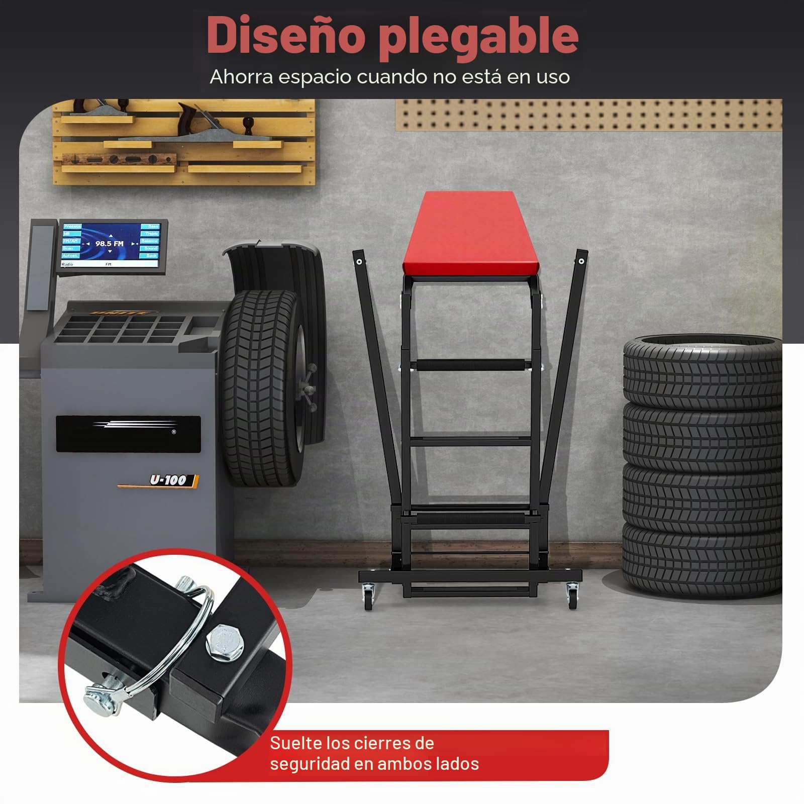 GYMAX Plataforma elevadora plegable, Automotive Topside Creeper de hasta 180 kg, con altura ajustable y 4 ruedas giratorias, Creeper para reparación y mantenimiento, para taller y hogar
