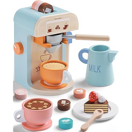 Tiny Land Kids Coffee Maker Wooden Kitchen Toys