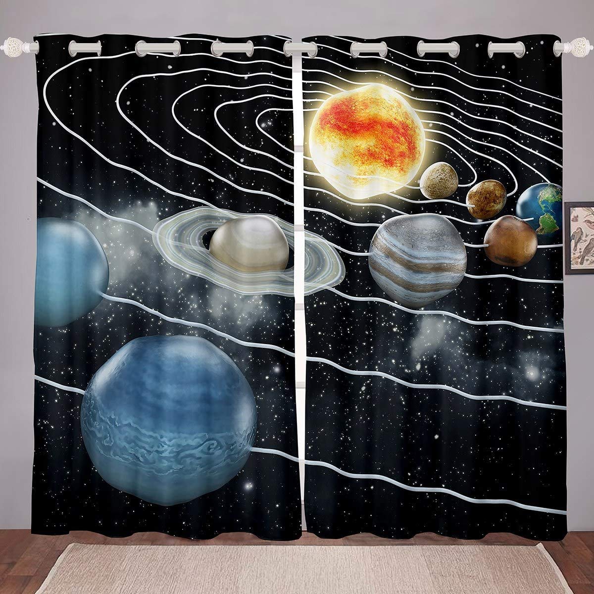 Solar System Windows Drapes Universe Planets Curtains for Kids Boys Girls Adults Galaxy Outer Space Curtains for Bedroom Living Room Astronomy Curtains,W46*L72 โ image 1