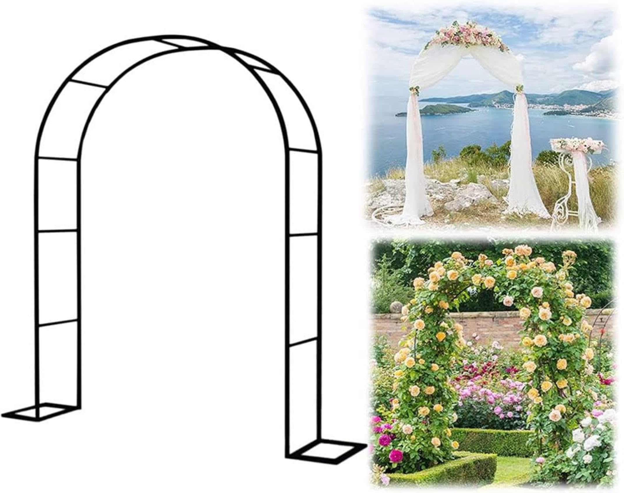 Metall-Gartenbogen für Hochzeiten, 120 cm bis 240 cm, Pflanzenstütze, für den Außenbereich, schwarze Hochzeitszeremonie, Dekoration, stabiler Blumenbogen für Garten, 2,4 m x 2,2 m