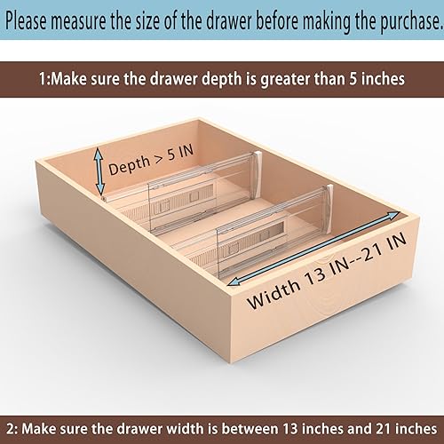 Miniatura 2 de Paquete de 4 separadores de cajones ajustables para ropa, 5 pulgadas de alto expandibles de 13 a 22 pulgadas, separadores de plástico de