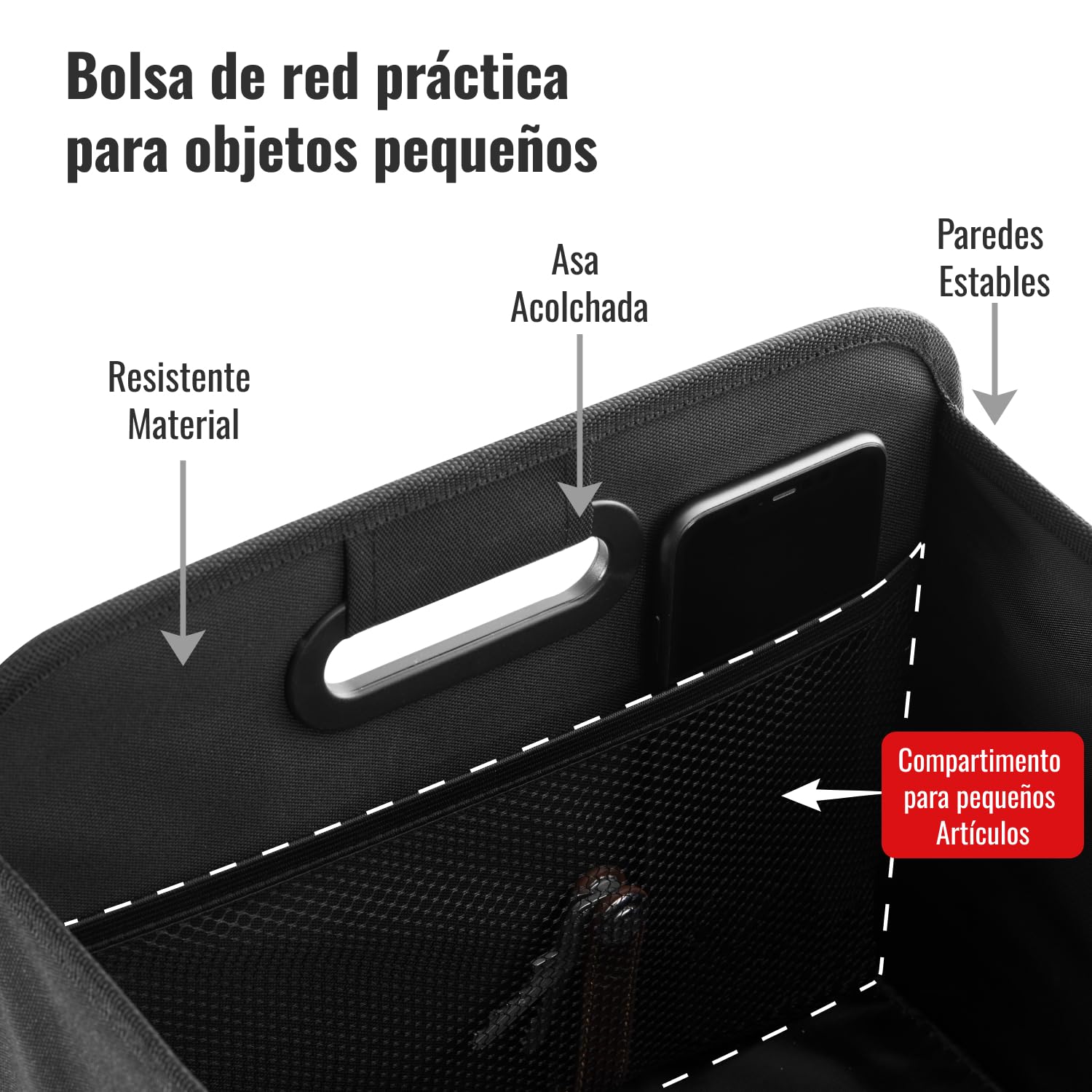 achilles Organizador de Maletero Coche – Caja Plegable XL con Bolsillo de Red – Compacta y Repele Agua – Ideal para Almacenaje Versátil – Accesorios Coche Interior – Negro – 50cm x 32cm x 27cm