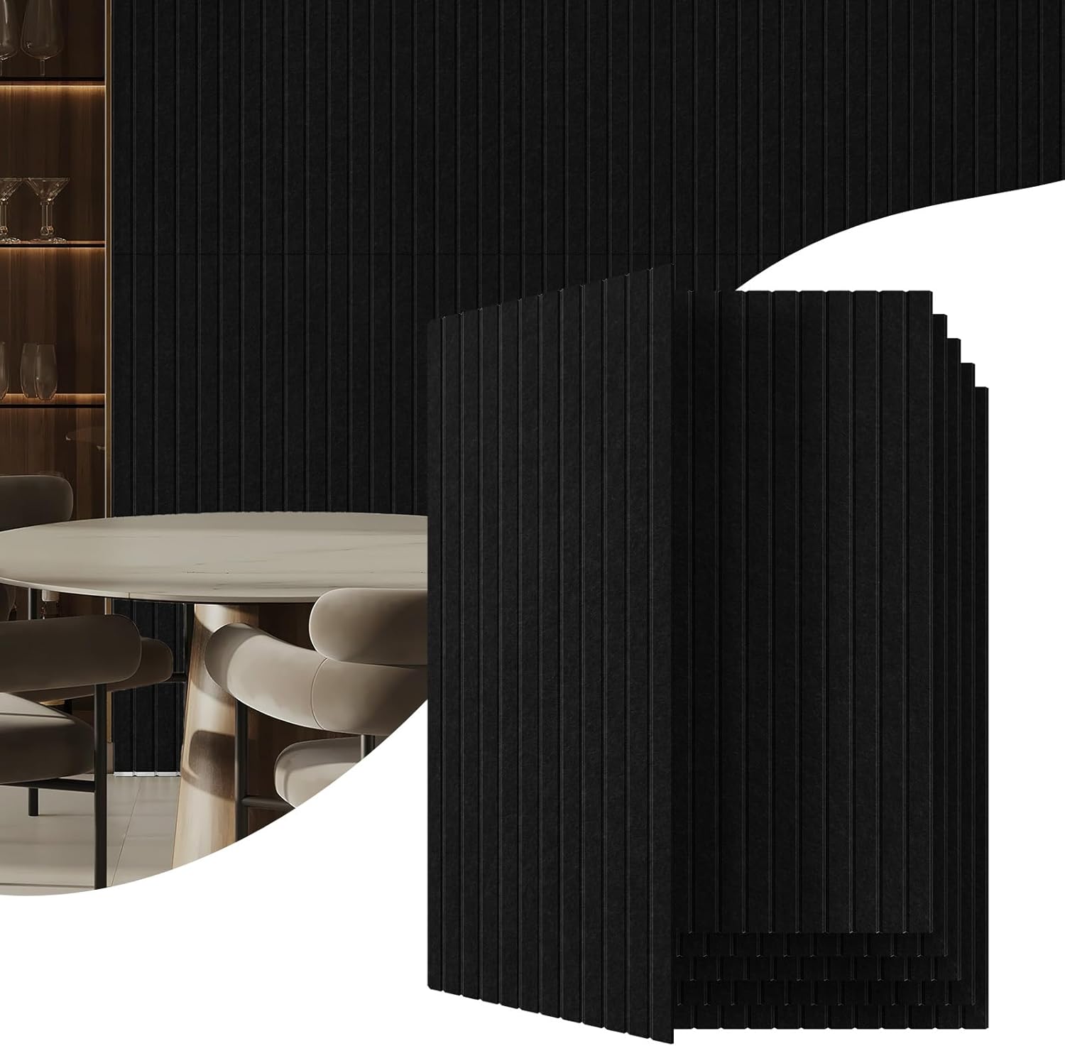 6 Pack Acoustic Wall Panels, 47.2" X 23.6" Sound Absorbing Panels, Decorative Sound Proof Panels for Office, Studio, Home Theatre - Black 47.2 x 23.6 -6pcs Black