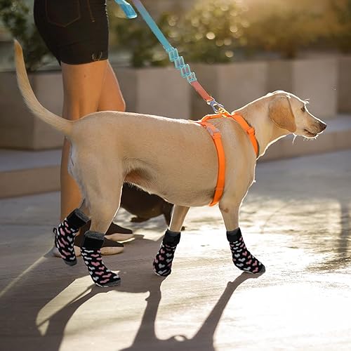 Miniatura 6 de Rypet Calcetines antideslizantes para perros, 3 pares, calcetines de agarre para perros con correas de control de tracción para interiores en suelos