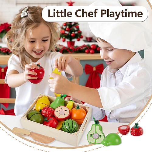 Miniatura 6 de HERSITY Comida de madera para niños, juguetes de cocina para cortar frutas, juegos de simulación para niños pequeños, regalo para niños y niñas