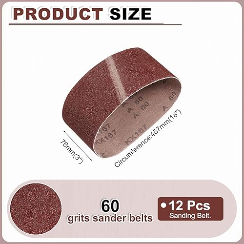 Miniatura 2 de HARFINGTON 3 correas de lijado de 18 pulgadas, 12 unidades de 60 granos de óxido de aluminio abrasivo de lijadora para carpintería, pulido de metal,