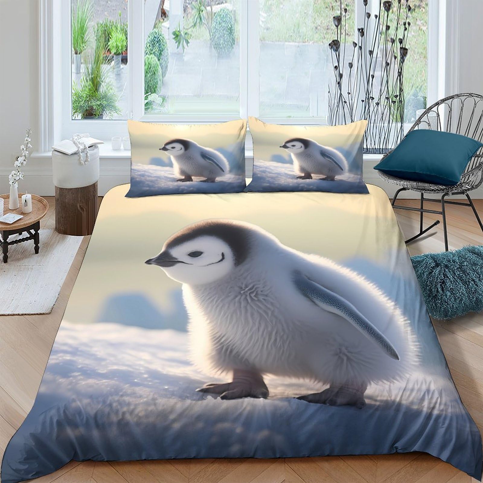 Ctjqhvkz Style-4 3D Printed Baby Penguin Fitted Sheet Microfiber Soft Anti-Slip Arctic Snow Mattress Cover For Bedroom Dorm Decorative Single（135X200cm）