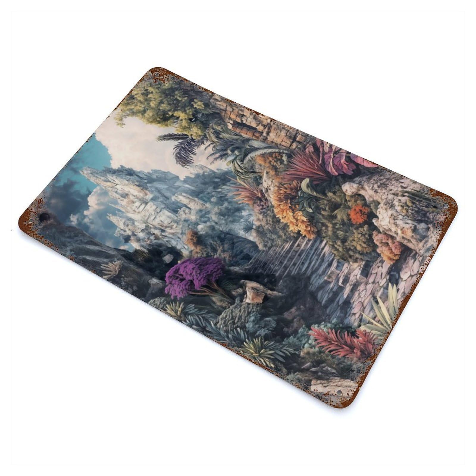 Stone Path to Mountaintop Rust Effect Tin Sign 11.8"x7.9", for Bistro, Counter And Cafe Decor, Shabby Chic Decor