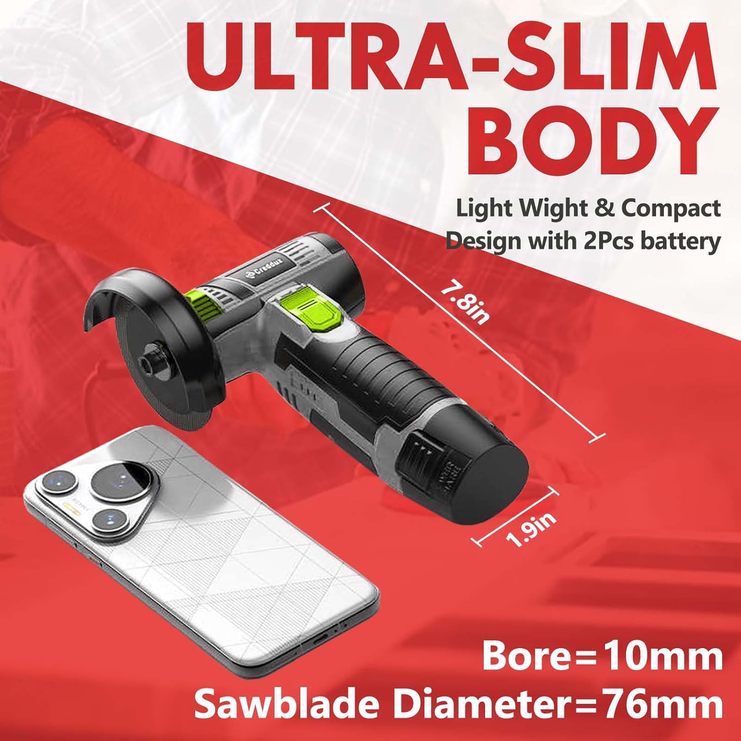 Cordless Angle Grinder, 3 Inch Mini Angle Grinder Tool With 2pcs 16.8V 2000mAh Batteries and 5 Grinding Wheel,19500rpm Metal Grinders for Cutting, Grinding and Polishing Gray