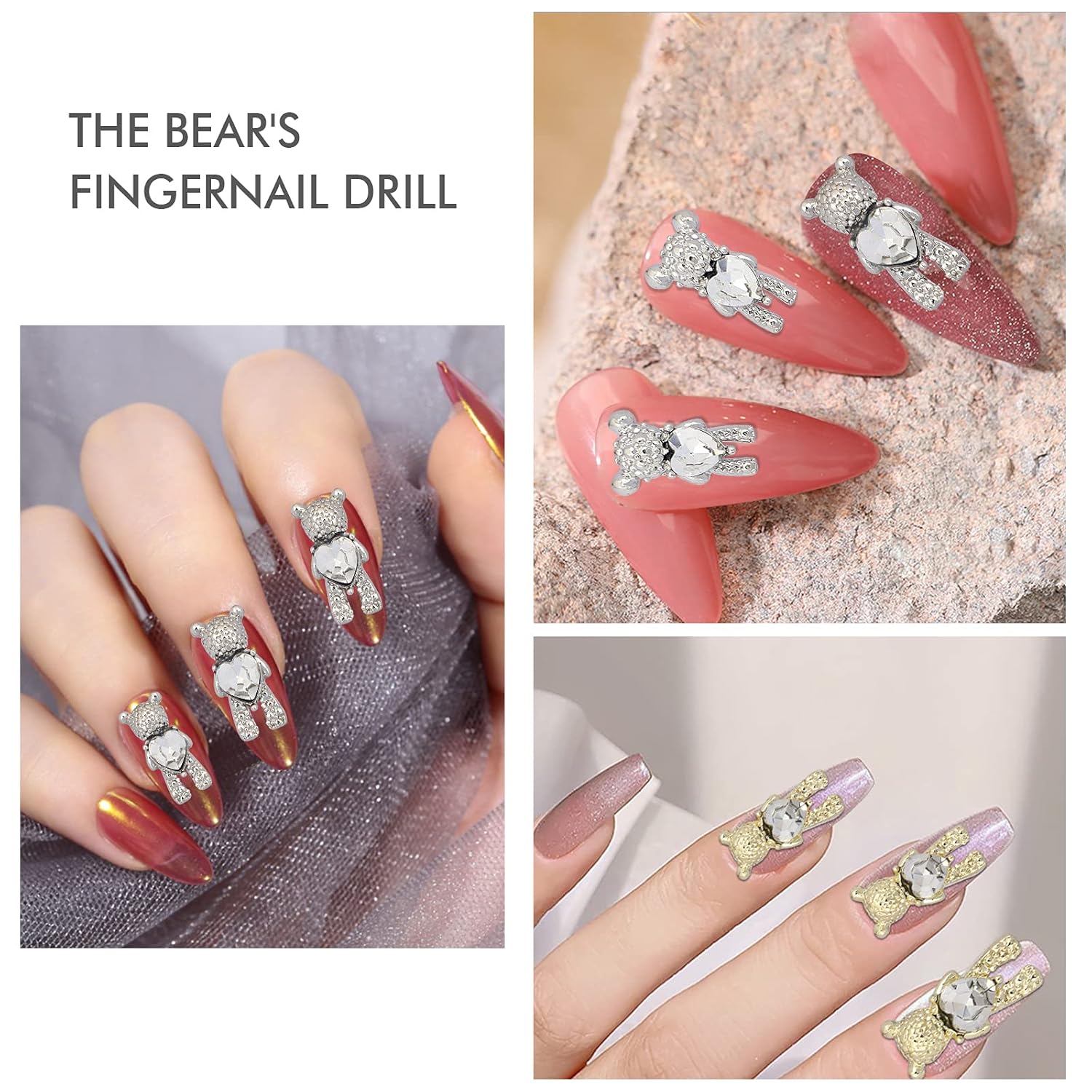 30 Pcs Nail Art Rhinestones,Shiny Alloy Bear 3D With Heart Crystal Nail Decoration,DIY Nail Art Decoration Accessories : Beauty & Personal Care