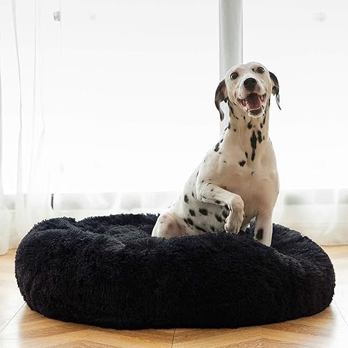 Miniatura 7 de HACHIKITTY Cama relajante en forma de dona para perros, Camas para cachorros de interior para perros grandes, XLarge 36 pulgadas Negro -,Gris,gris