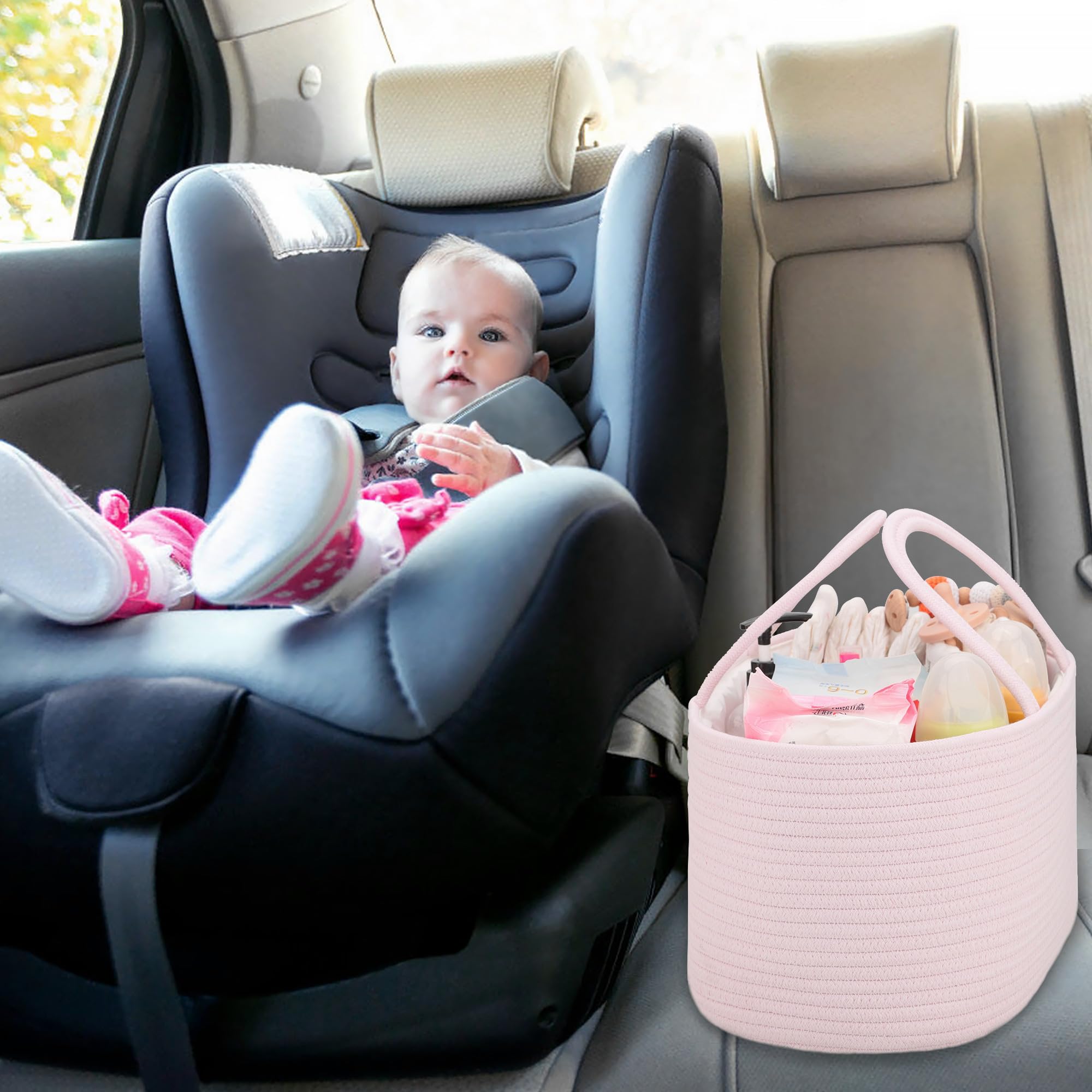COMSE Baby Nappy Caddy Organizer, Nappy Basket, Car Diaper Change Organizer, Portable Tote Bag with Divider - Image 4