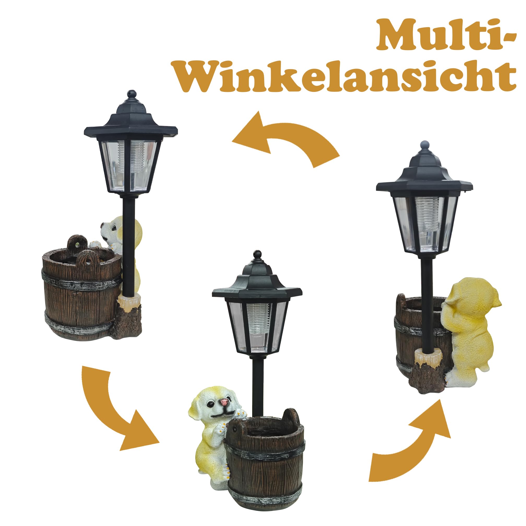 lifemet Gartendeko Solar Außen Hund Statuen - Lustig Gartenfiguren Wasserdicht Solarlampe Blumentopf für Draußen Balkon Garten Deko Geschenke für Frauen Männer Mama