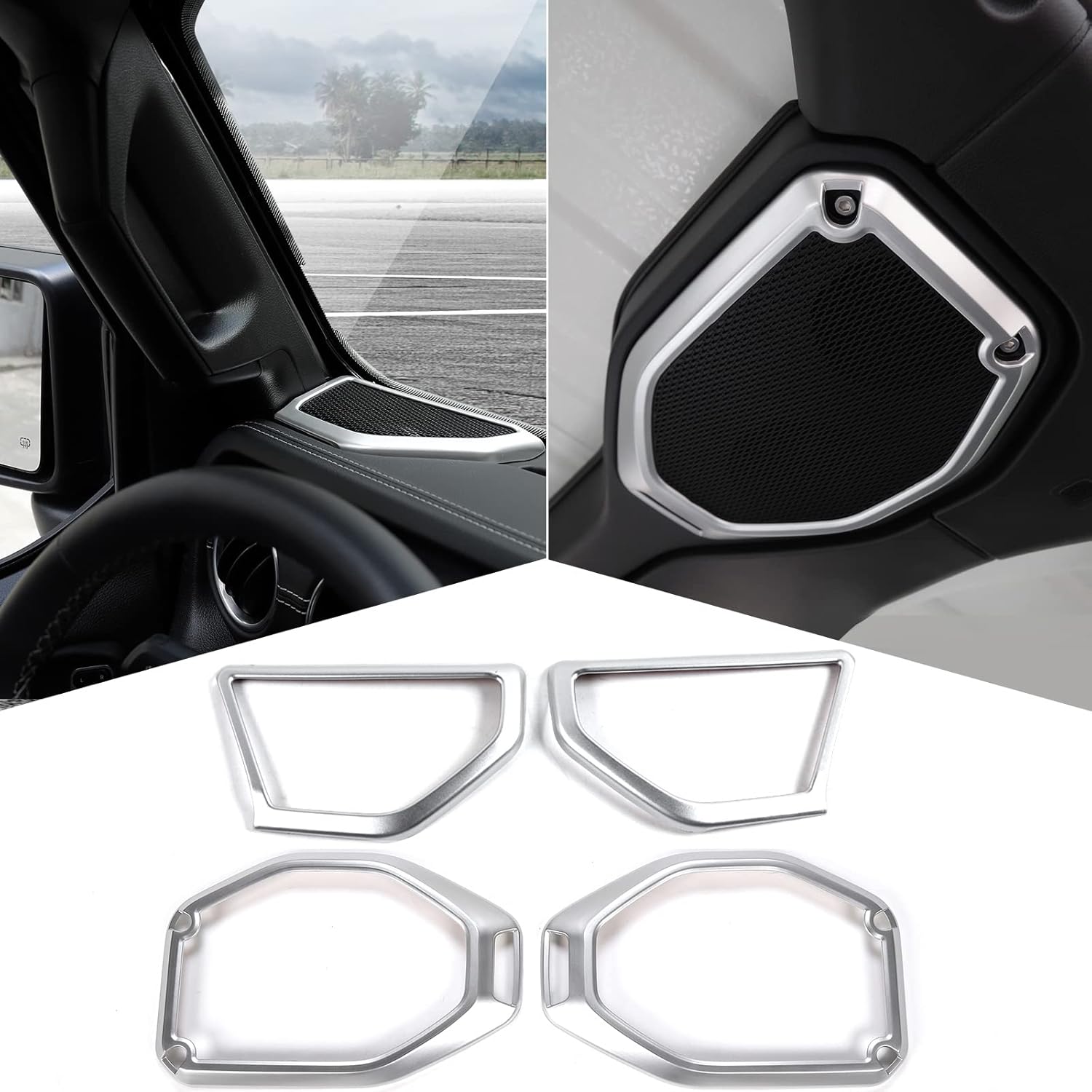 A Pillar Speaker Trim Cover & Roof Speaker Audio Trim Cover Ring Kit Decoration Interior Accessories for Jeep Wrangler JL JLU & Gladiator JT 2018-2022,Silver
