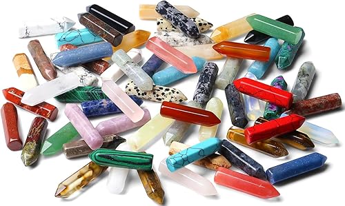 Miniatura 6 de QINJIEJIE Juego de 64 piezas de varitas de cristales y piedras a granel, puntas de cristal de cuarzo rosa, amatista, ojo de tigre, piedras preciosas