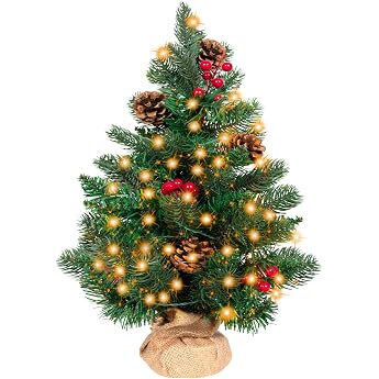 50 cm Mini Christmas Tree with 36 LEDs in Warm White Christmas Tree for Indoor and Outdoor Use Tabletop Christmas Tree Flame Retardant Table Small Christmas Tree for Christmas Decoration Green Christmas Tree LED Small