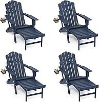 Vista 30 de FOOWIN Adirondack - Silla Adirondack con otomana retráctil, silla Adirondack plegable ajustable de polietileno de alta densidad con bandejas 4 en 1