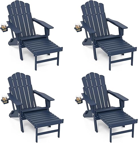 Miniatura 30 de FOOWIN Adirondack - Silla Adirondack con otomana retráctil, silla Adirondack plegable ajustable de polietileno de alta densidad con bandejas 4 en 1