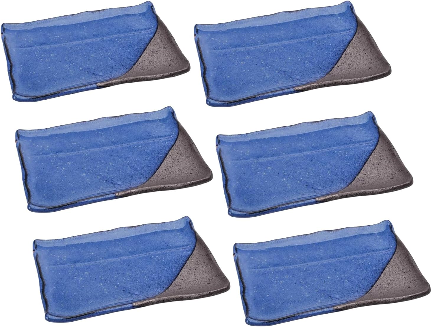 M.V. Trading MCN5001S6V Japnese Sushi Plate Blue with Black Corner, 8.25 x 6 Inches, Set of 6