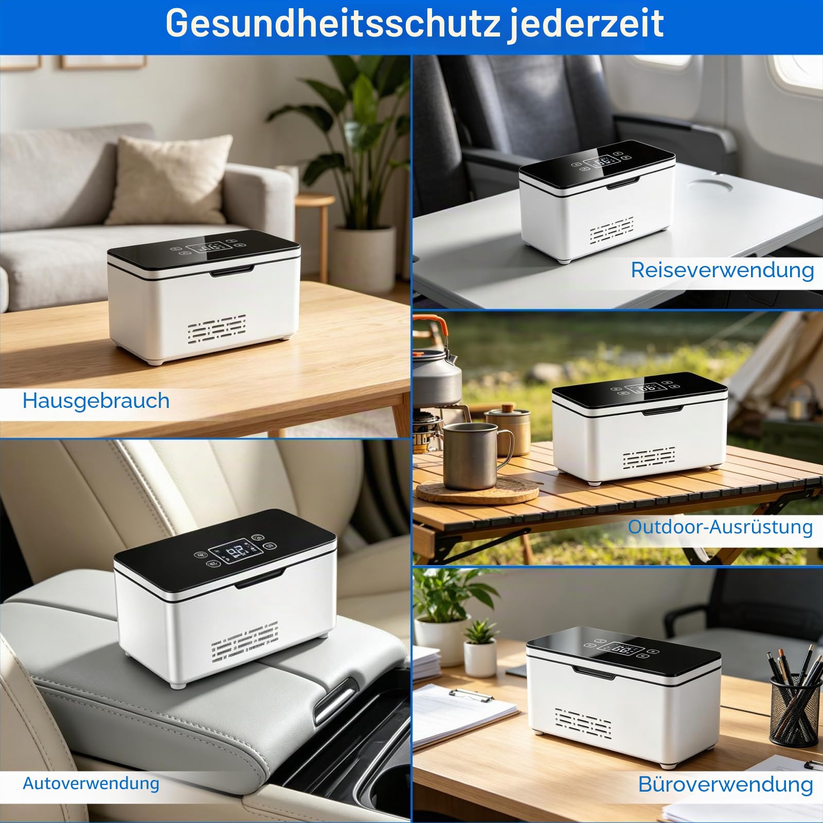 Tragbare Insulin Kühlbox, 2–8 °C aktiver Kühlung, Medizin kühlschrank mit 2×10200 mAh Akku und Tragetasche, Intelligente Akku-Warnung, Insulin Kühltasche für Zuhause, Auto & Reisen