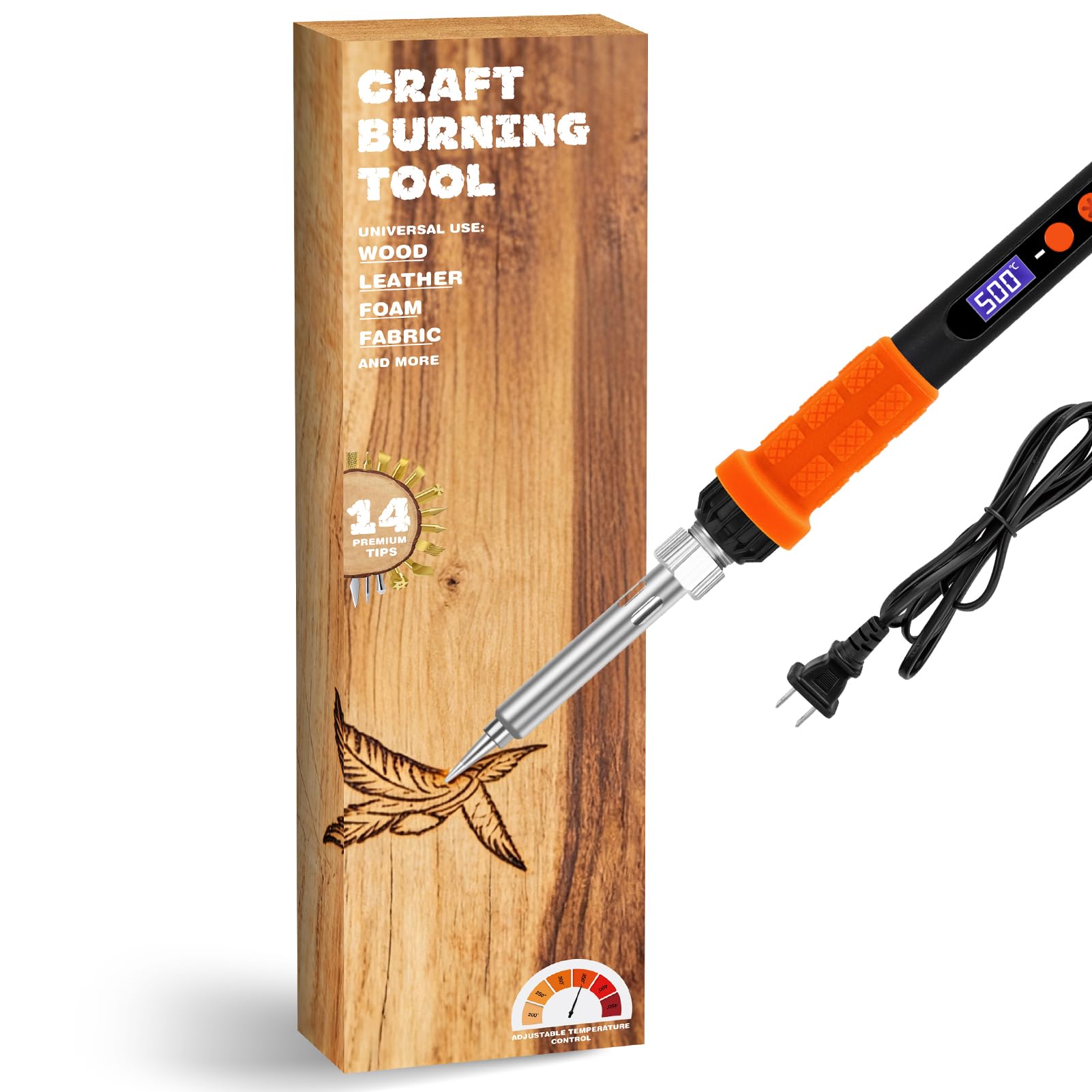 ZEROMX Wood Burning Kit, Adjustable Temperature Pyrography Pen Set with 14 Premium Tips, 200℃-500℃ Adjustable Temperature Wood Burning Pen Kit for Wood Crafting Art & Creative DIY Gift
