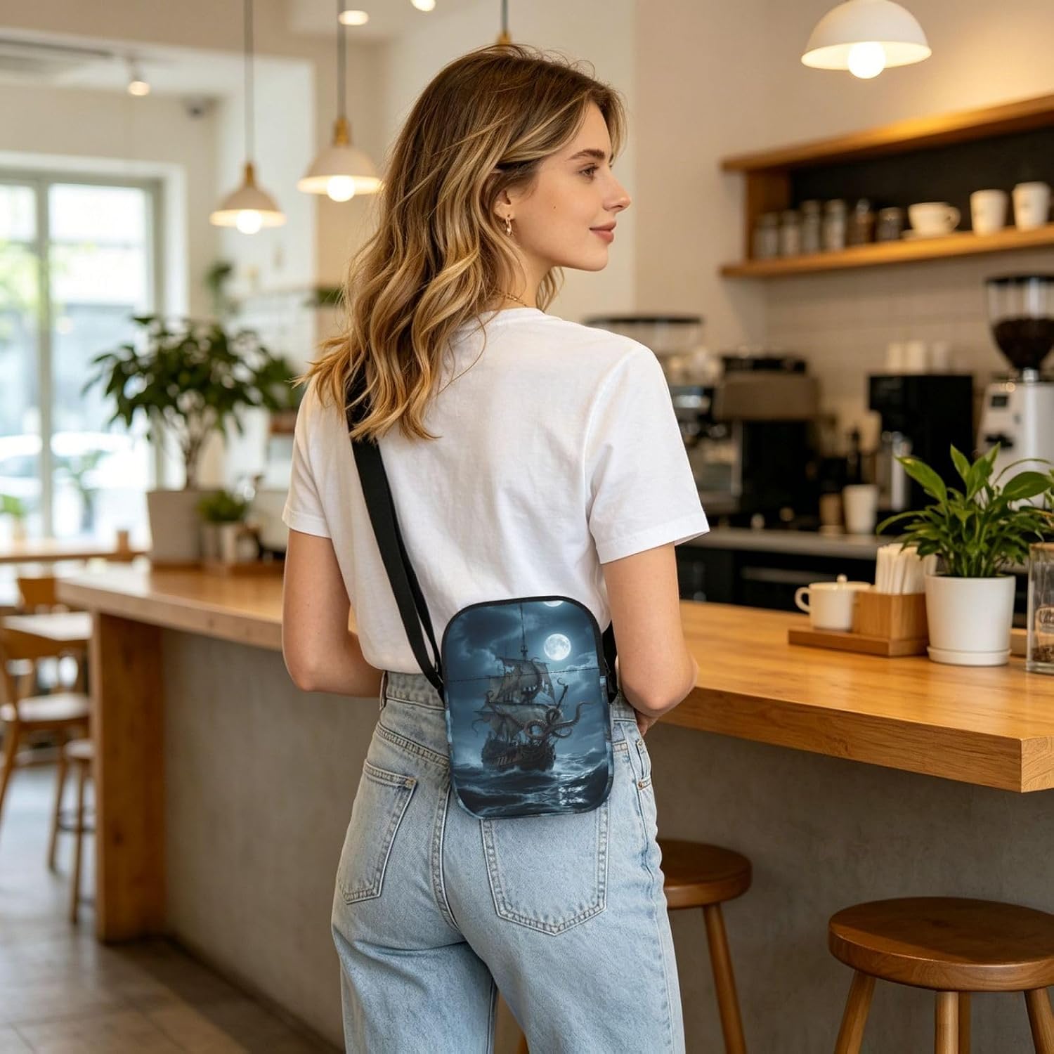 Women Cell Phone Purse Small Crossbody Bags Zipper Sling Purses Travel Shoulder Handbag Octopus Kraken Pirate Ship Ocean Messenger Bag