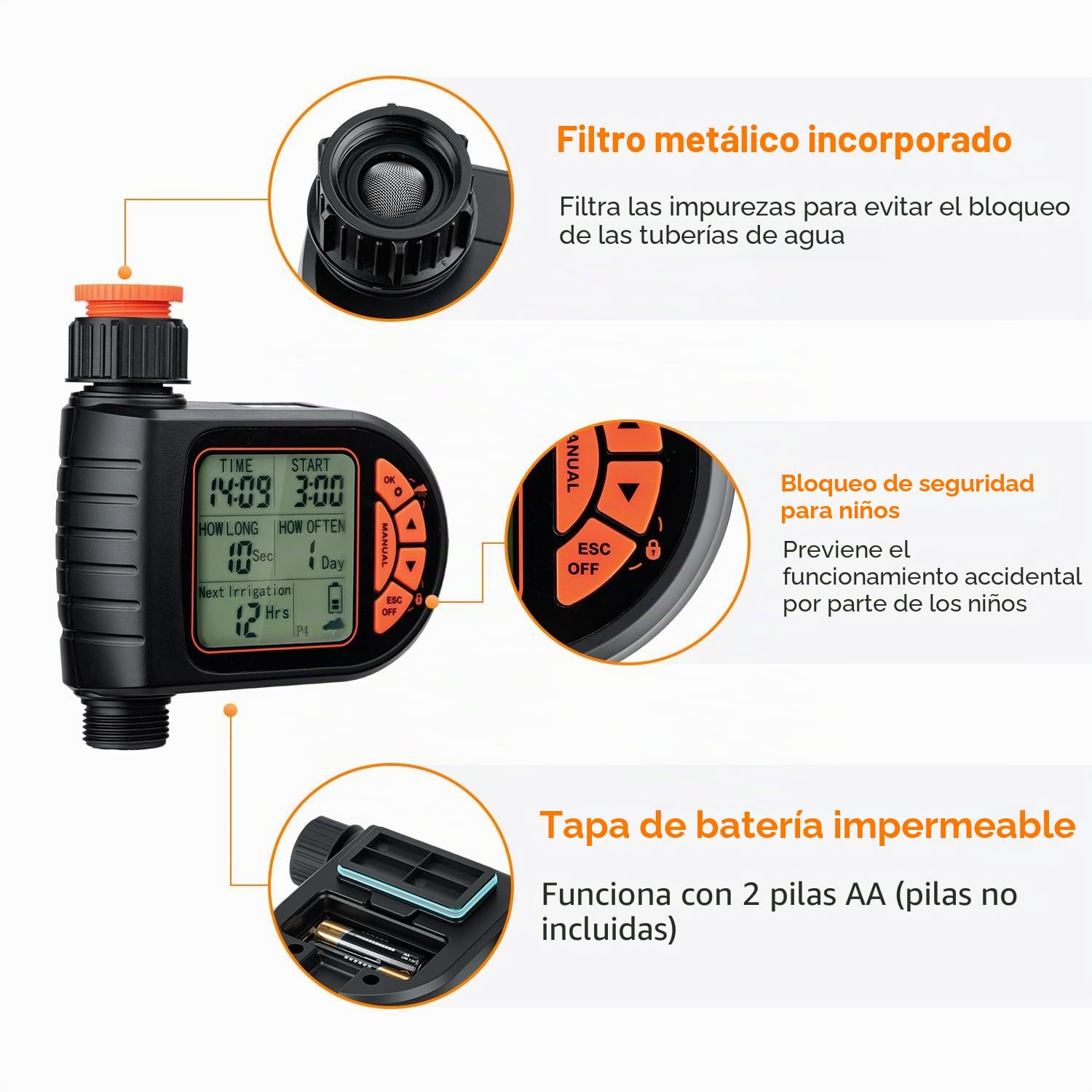 Mcbazel Temporizador de Riego con Retardo de Lluvia y Pantalla LCD, IP65 Impermeable, Temporizador de Agua para Jardín, Balcón, Patio, Granja, Césped