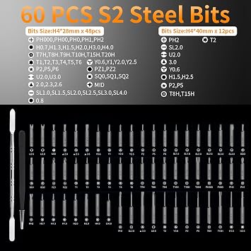 60in1 Mini Electric Screwdriver Set,S2 Bits,5 Torque Settings,LED Lights