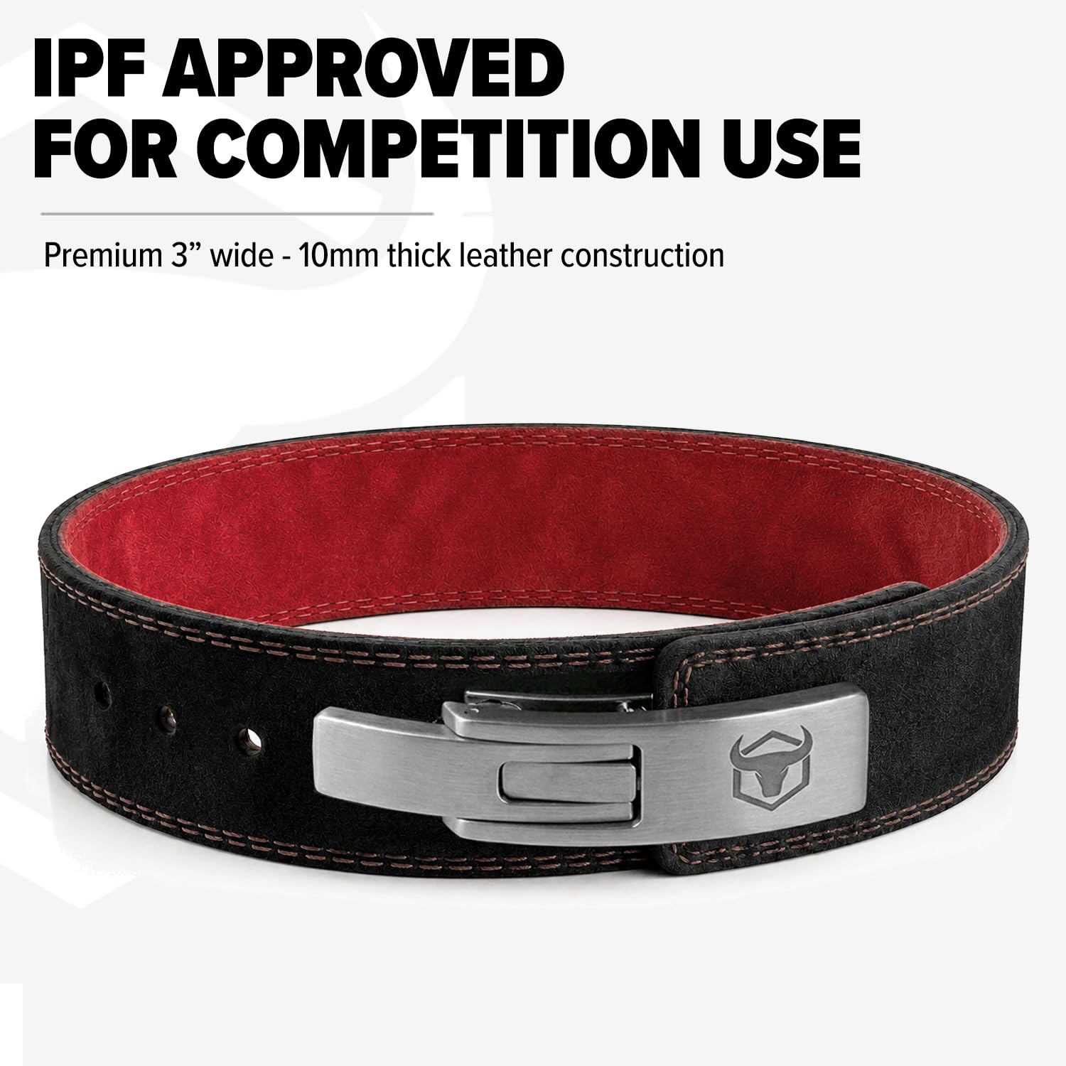 Ceinture d'haltérophilie Pro – Boucle à levier de 10 mm – Cuir daim de 7,6 cm de large – Soutien dorsal pour l'haltérophilie, la musculation, la gym et le fitness (XL, noir/rouge)