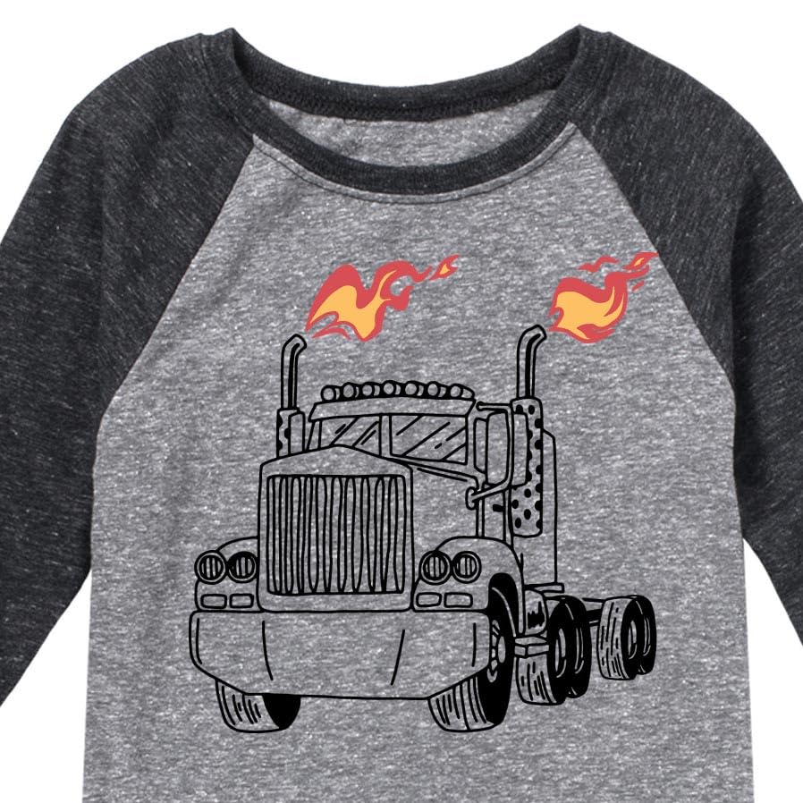 Instant Message - Transportation - 18-Wheeler Flames - Toddler & Youth Raglan Graphic T-Shirt3