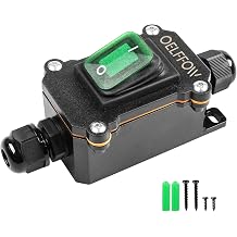Waterproof Boat Rocker Switch Double Outlet, with Green Light, DPST, DC 12V-24V, On Off Rocker Button Inline Cord Switch with 2 Cable Gland