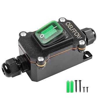 Waterproof Boat Rocker Switch Double Outlet, with Green Light, DPST | DC 12V-24V, On Off Rocker Button Inline Cord Switch with 2 Cable Gland