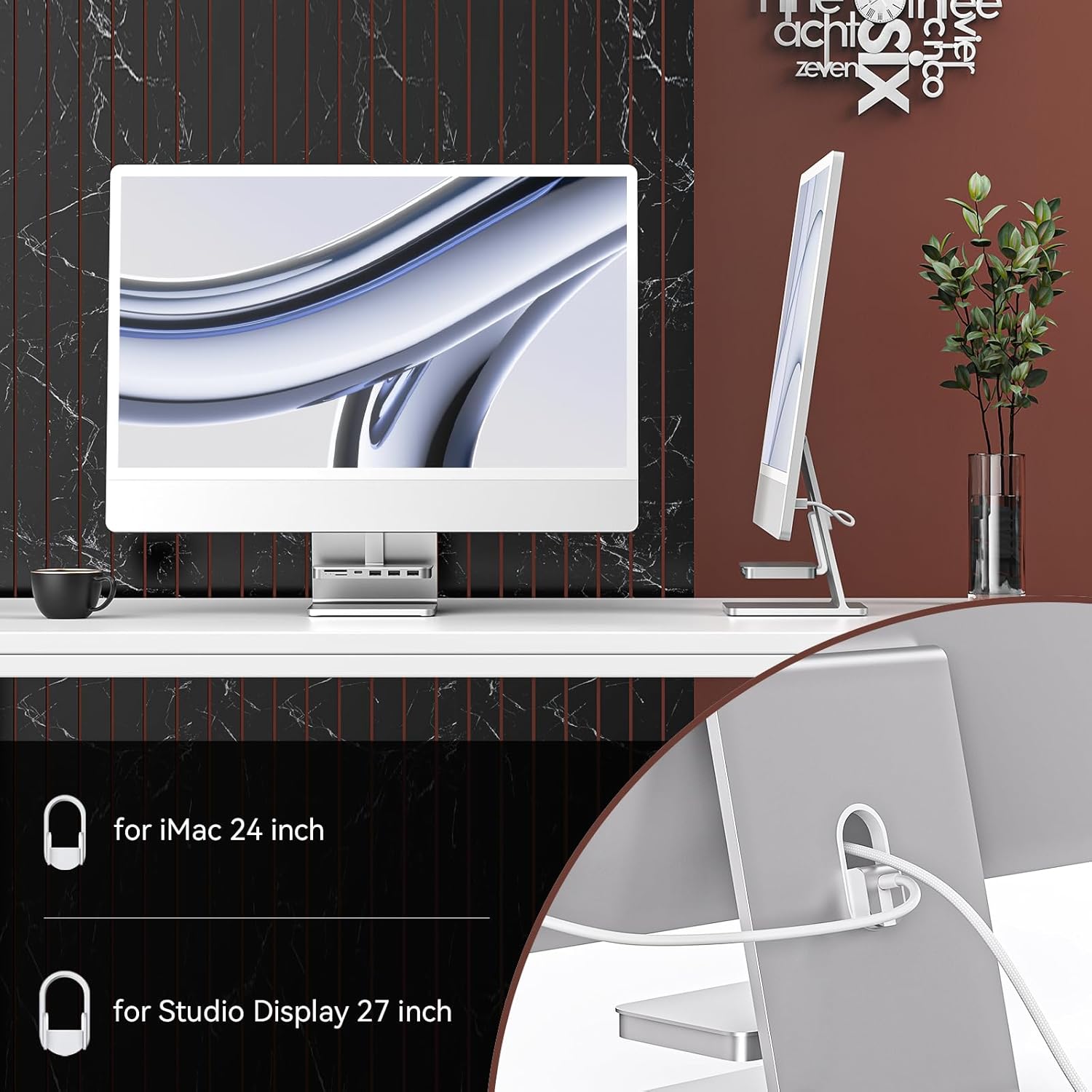 Minisopuru iMac Hub - Compatible with iMac 24 inch M1/M3/M4 and Studio Display 27 inch, Accessories Support Max 10Gbps M.2 SSD (SSD Not Included), USB A/C 10Gbps, SD/TF, Silver.