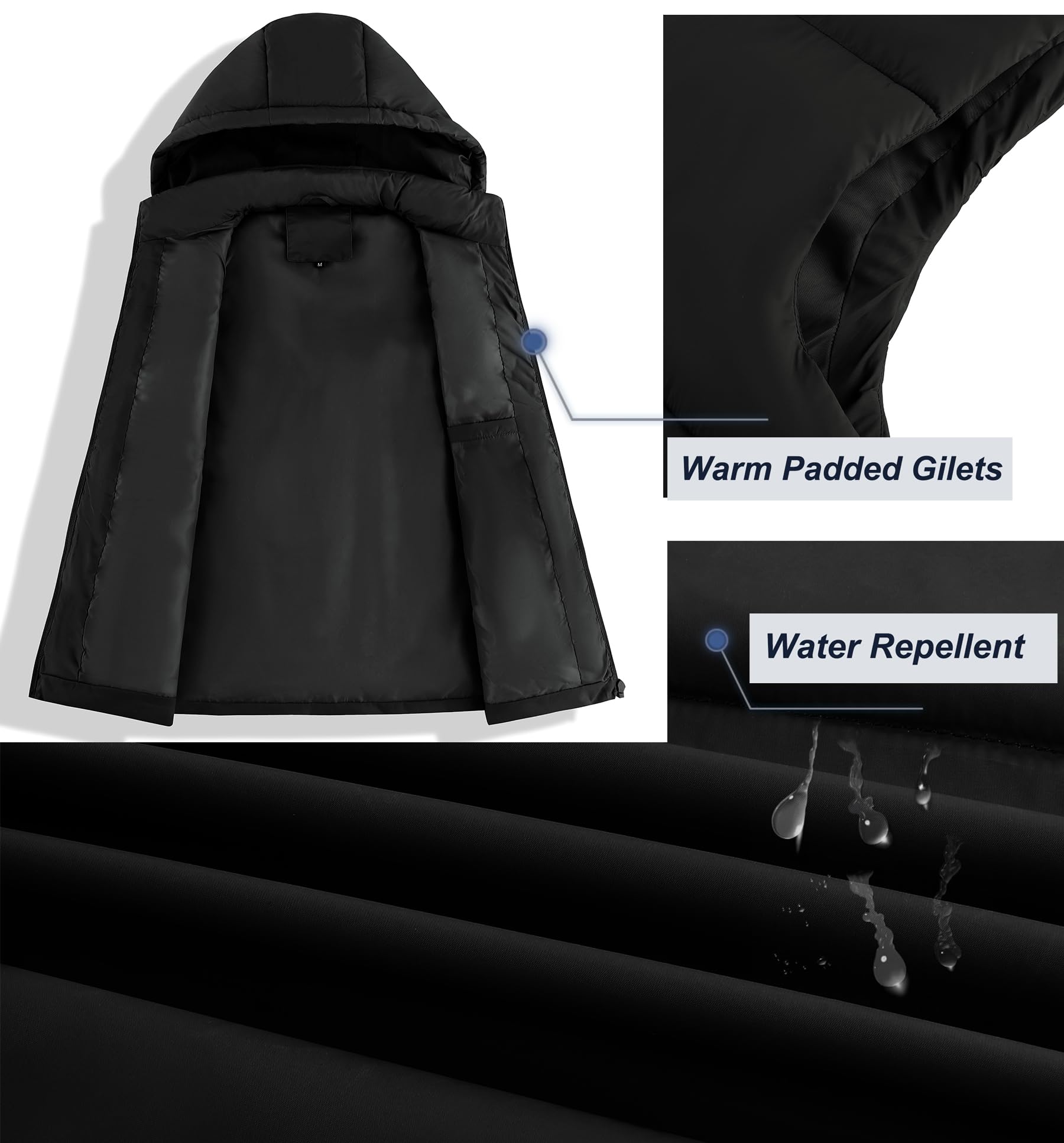 ZITY Herren-Oberbekleidung, warm, gesteppt, Pufferweste, gepolsterte Weste, Kapuzenjacke, ärmellos, mit Taschen, für Arbeit, Golf, Wandern, Angeln