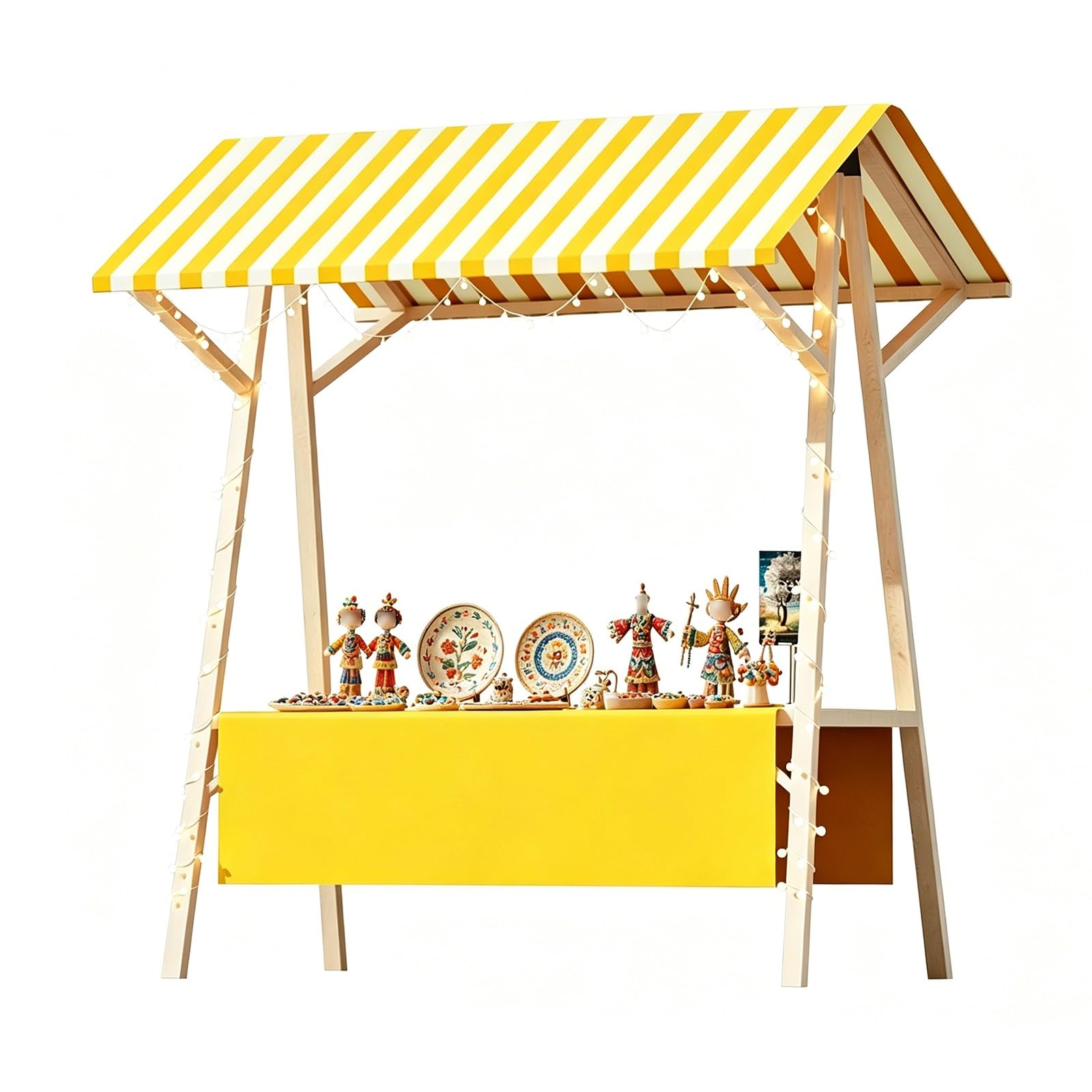 CMYAOYC Foldable Wooden Market Stall, Vendor Booth, Portable Party Stands for Display Farmers Markets, Festivals, Craft Fairs & Retail Events(Yellow,120x60x200cm)