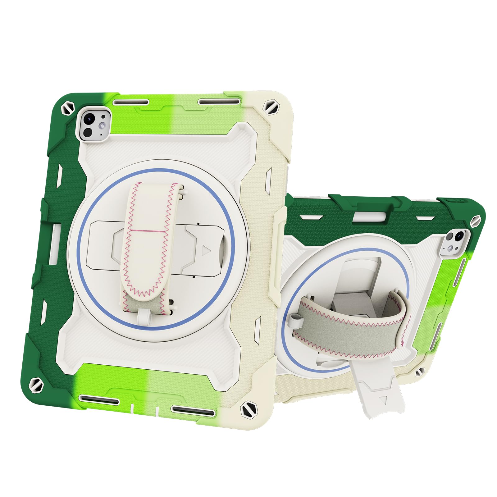 Custodia per tablet per iPad Pro 11" 2024, custodia antiurto per bambini in silicone resistente con portapenne, tracolla, supporto pieghevole girevole, cinturino da polso