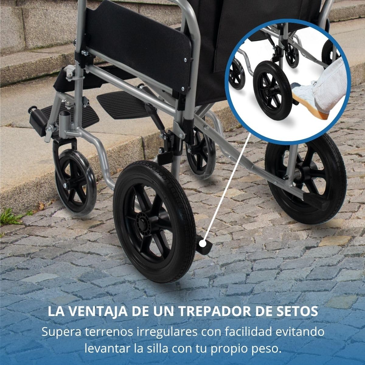 Mobiclinic, Silla de ruedas plegable, Marsella, Extracción rápida pulsando un botón, Asiento 46 cm, Reposapiés y reposabrazos abatibles, Palanca freno, Resistente, Plata
