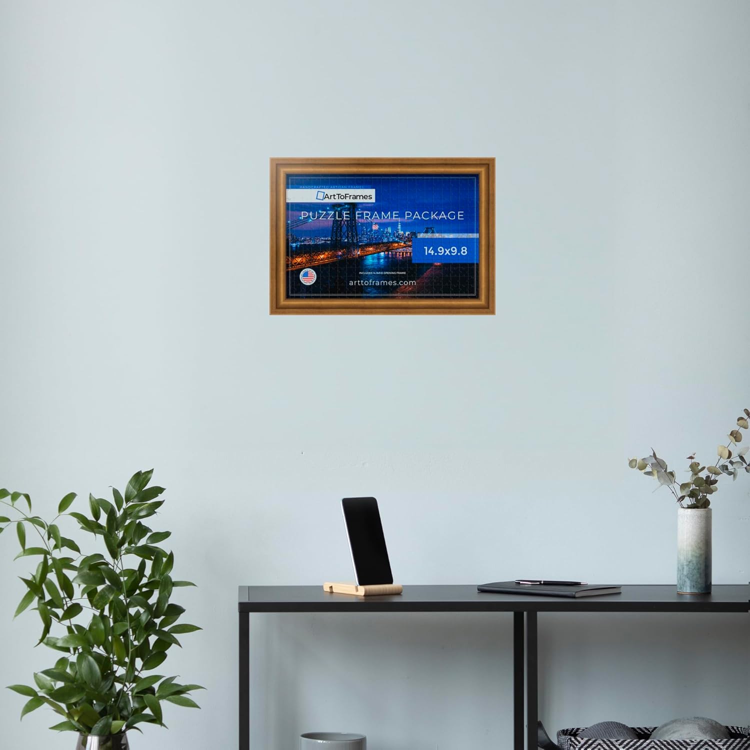 ArtToFrames 14.9x9.8 INCH/38x25 CM Gold Frame for 100 Piece Puzzles.This 1.25 Inch Custom MDF Puzzle Frame is Muted Gold Glow - Comes with Regular Glass (PuzzleBW275-1619-14.9x9.8)