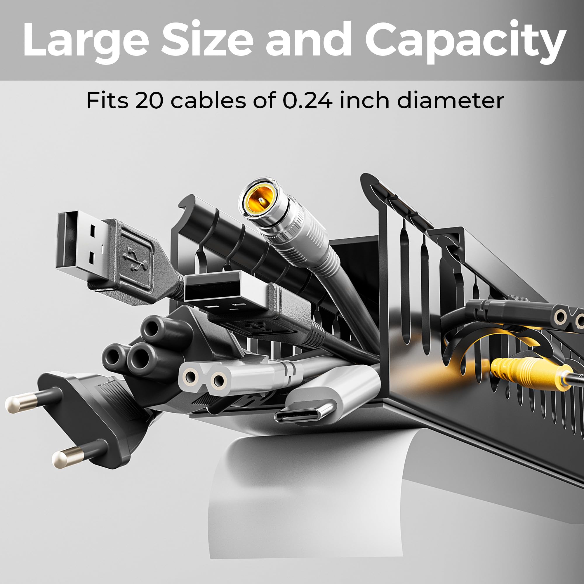 YECAYE Gestión de cables debajo del escritorio de 4 x 15.7 pulgadas, gestión de cables de gran capacidad, conducto de cables, adecuado para salas de distribución de energía y salas de juegos,