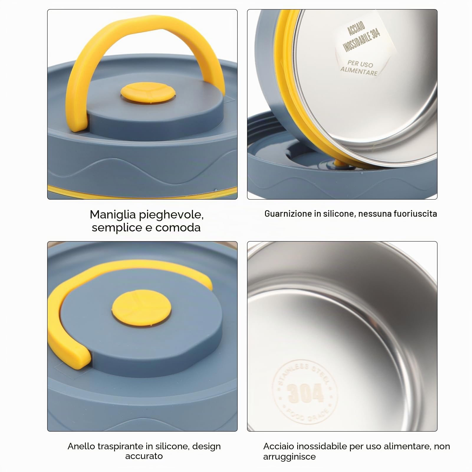 Zerodis Pentola Termica Portatile Contenitore Termico per Pranzo a Forma Rotonda in Acciaio Inossidabile 304 a Doppio Strato da Goditi Pasti Caldi Ovunque (Stile forno a